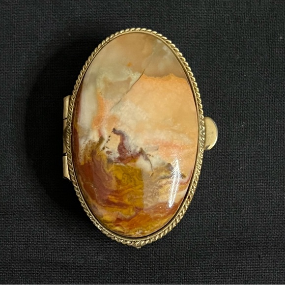 Stone & Brass (?) Oval Box - Picture 1 of 10